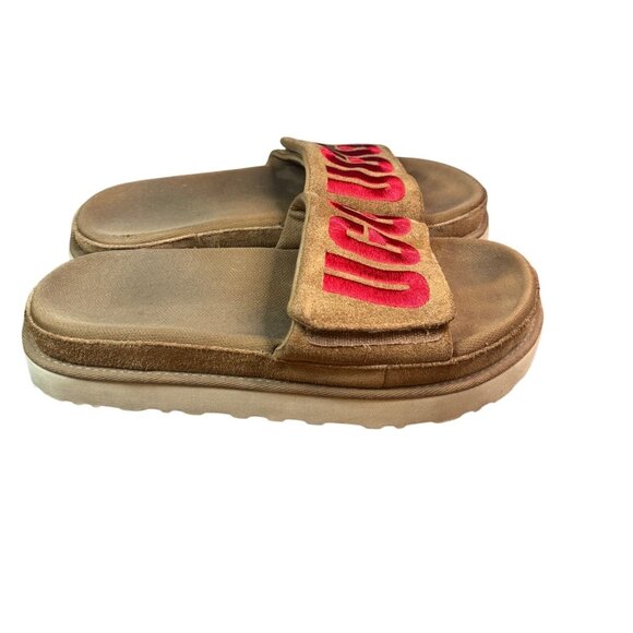UGG Women's Brown Slide Sandals With Red Logo Straps Size 9 - Picture 4 of 10